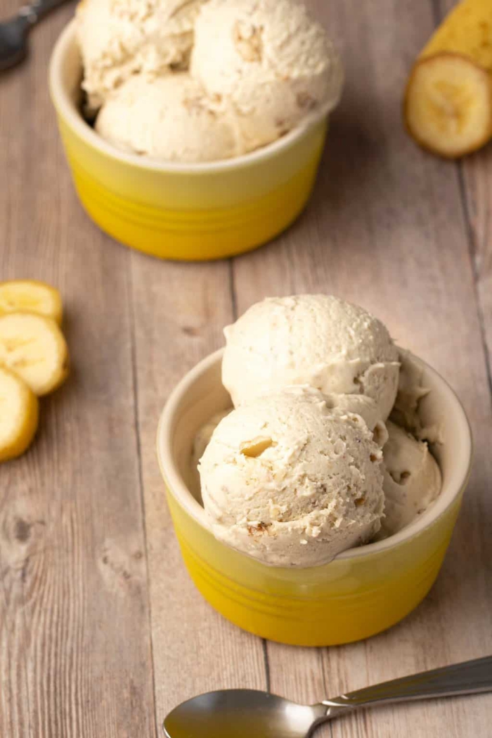 Vegan Banana Ice Cream In Yellow Cups