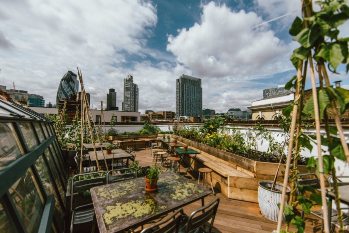 Culpeper urban garden restaurant in London terrace view