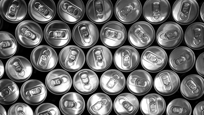 Multiple metal cans from above