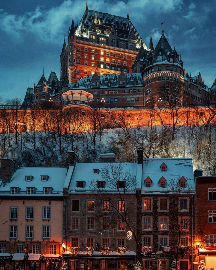 Luxury in Canada Fairmont Le Château Frontenac hotel winter landscape castle
