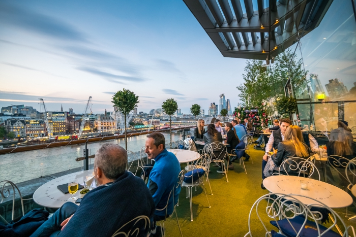 OXO Tower Brasserie terrace rooftop restaurant in London view over the river