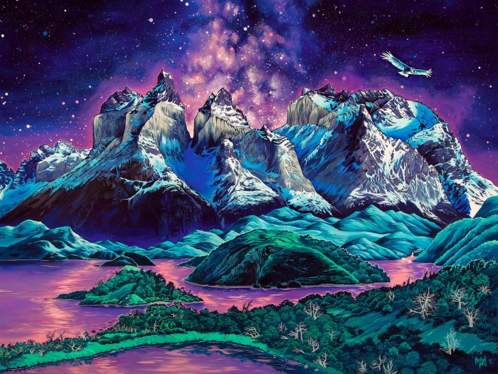 A painting from Rachel Pohl starry night in the mountains