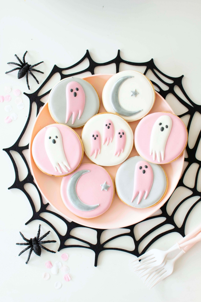 Halloween Placemats black spider web with colorful cookies