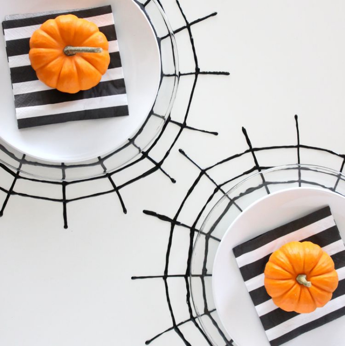 Halloween Placemats table decor black and white with orange pumkins