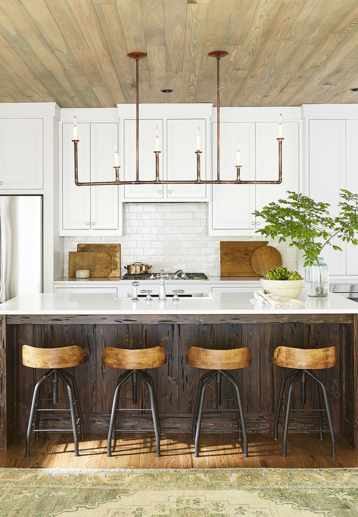 Kitchen island sleek modern industrial chandelier with electric candles