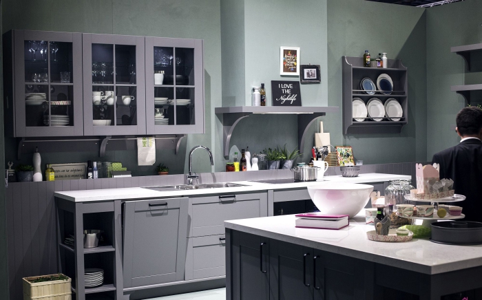 elegant kitchen in grey with a kitchen island