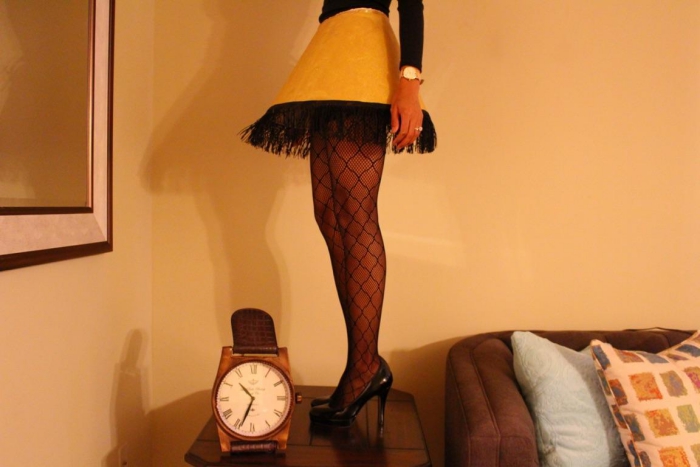 Leg Lamp Halloween costume woman legs high heels and yellow skirt