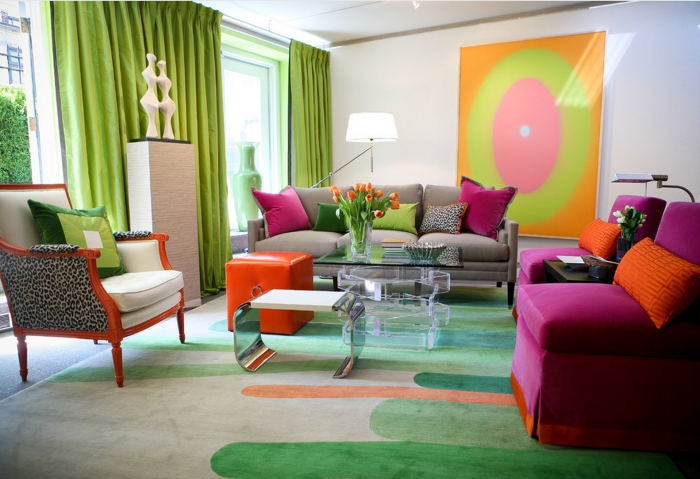 Modern living room in bright colors inspiration leopard print modern art bright furniture