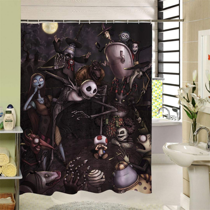Halloween black cartoon themed shower curtain