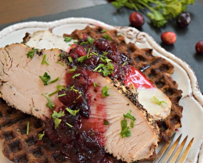 Thanksgiving meal meat with cranberry sauce