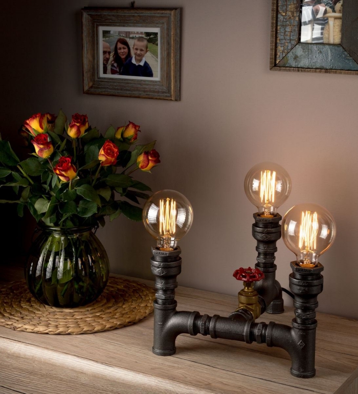 industrial style bedroom light with three bulbs soft lighting