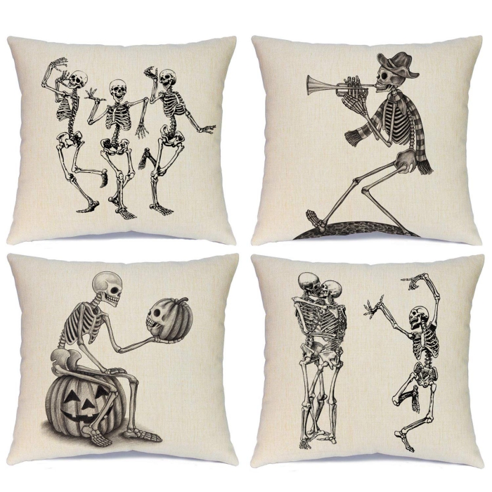 Halloween cushion covers with skeletons