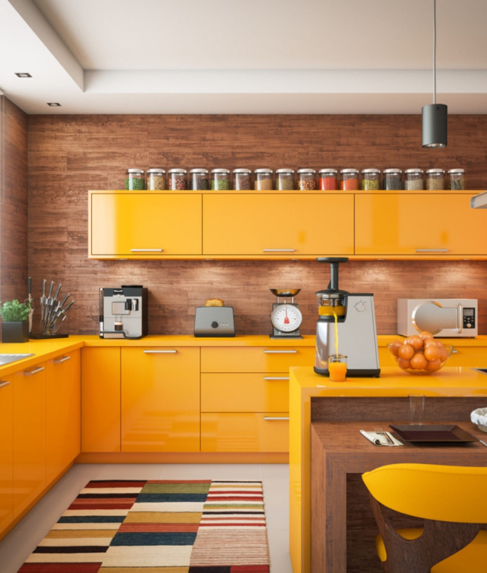 kitchen paint color trends bright orange kitchen interior with wooden wall