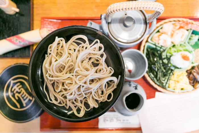 Japanese food - noodles in a plate and tea