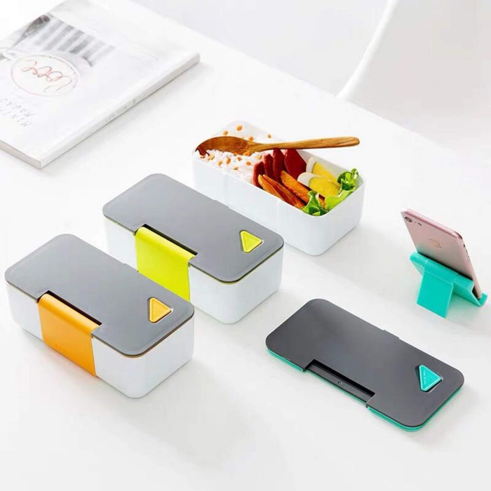 Lunch box food containers modern design white and grey on white background