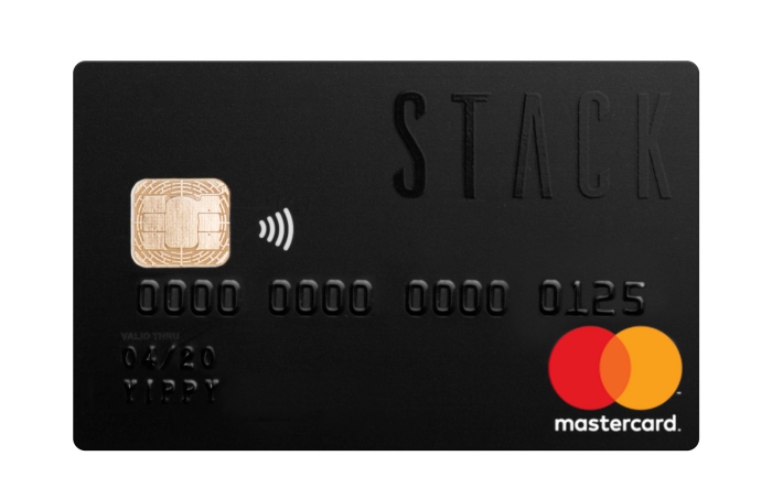 Black STACK Prepaid Mastercard card close up Debit Cards With No Foreign Transaction Fees