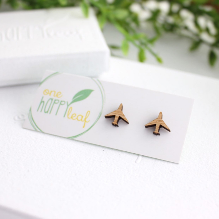 travel themed jewelry wooden planes earrings 