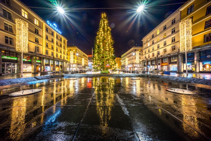 Bergen romantic winter breaks main square christmas tree at night