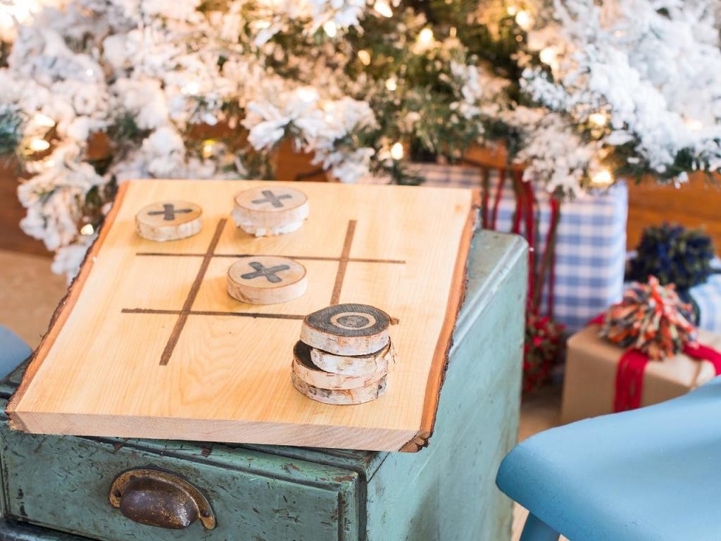 Wooden board game under a Christmas tree