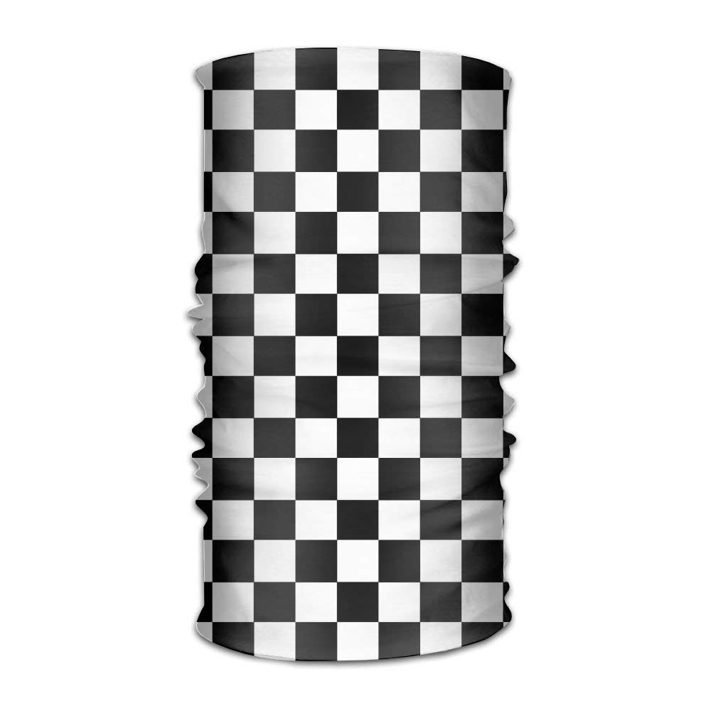 Checkered print ski wear trends 2020 black and white headscarf