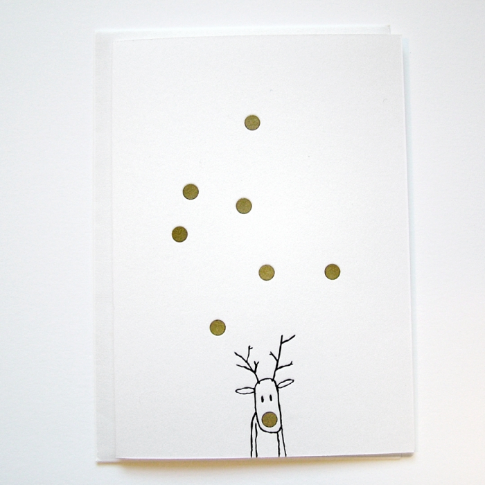 Christmas cards diy recycled paper reindeer golden dots white card