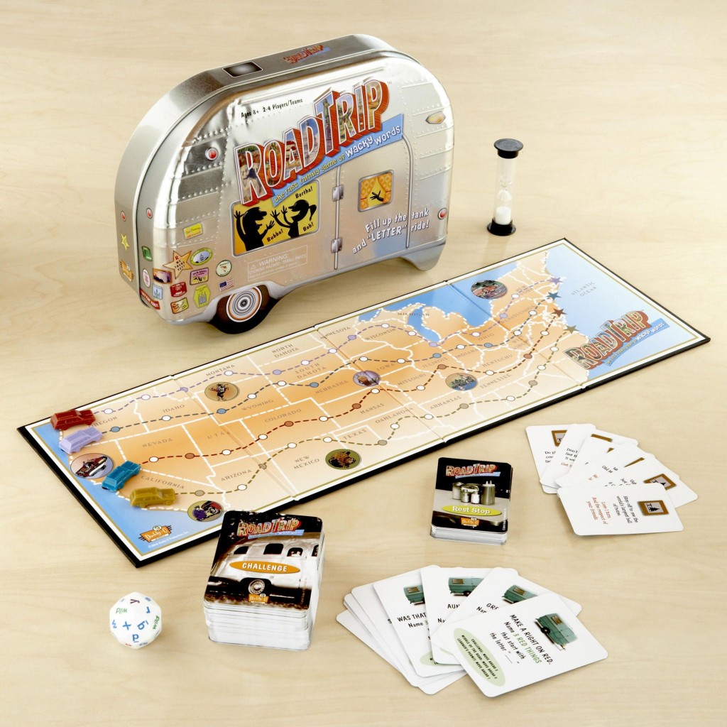 Fun road trip board game with cards and a tin box