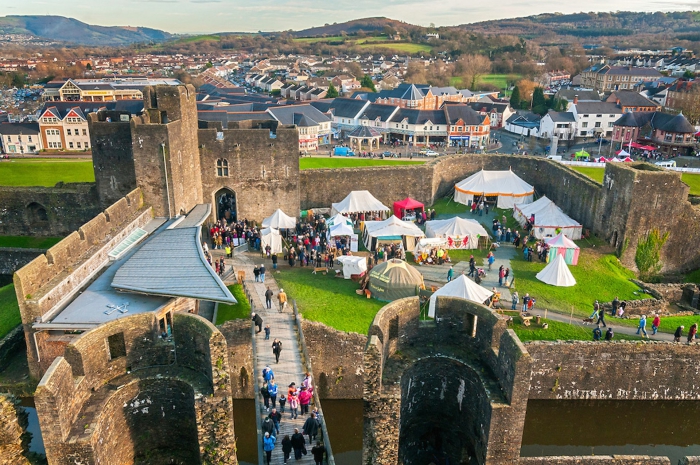 Christmas halfpenny getaways in UK Wales castle view from above fair