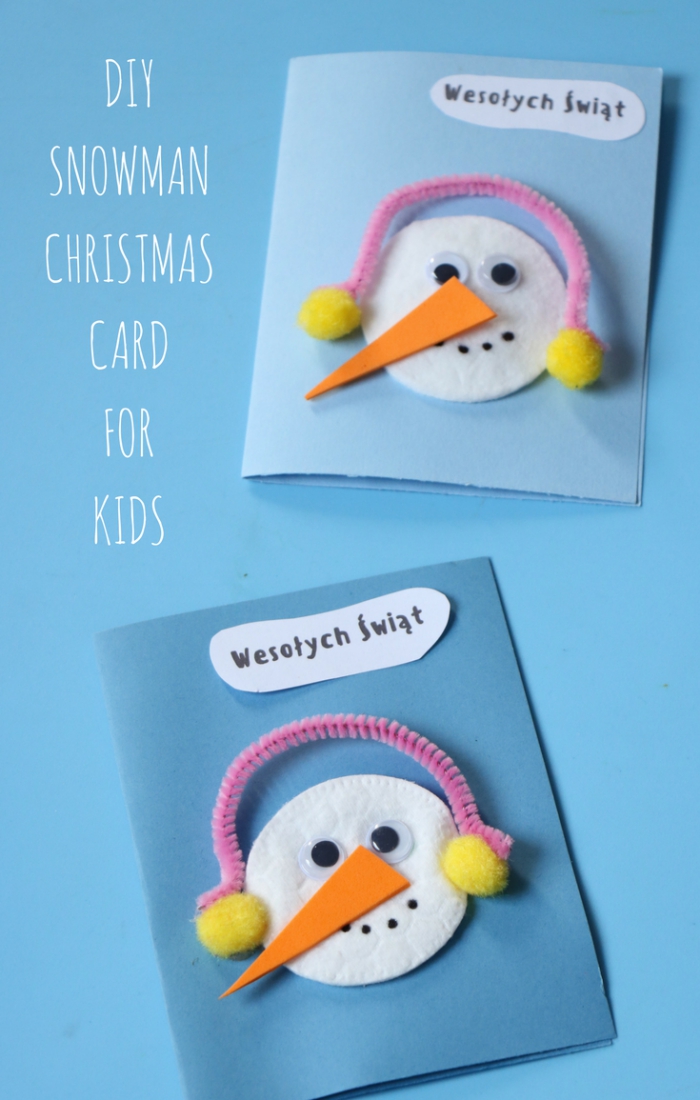 DIY christmas cards inspiration blue cotton pads snowman card