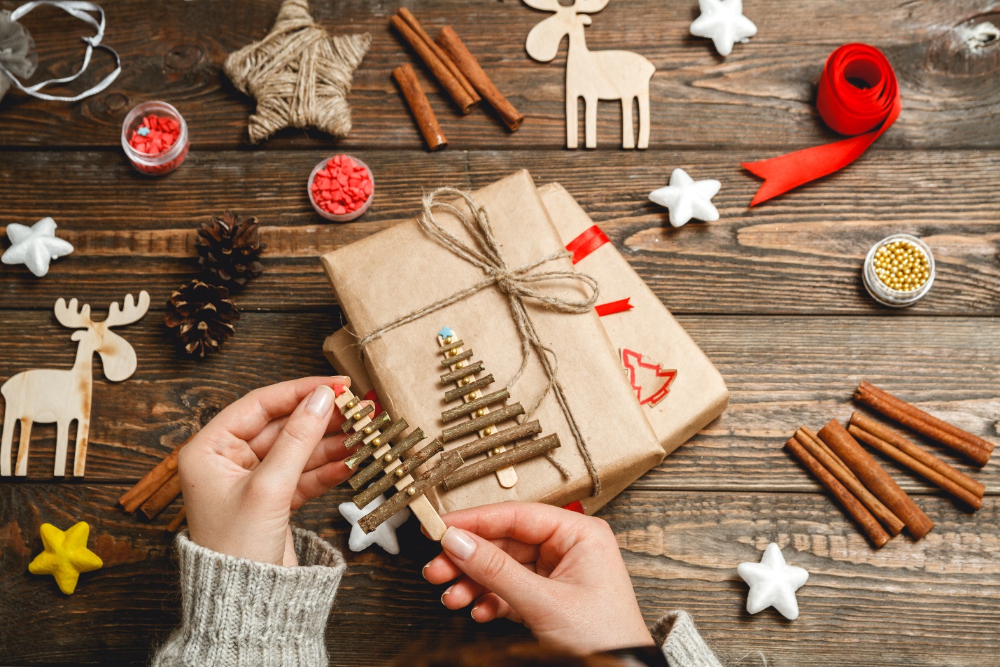 Woman making her Christmas crafts 