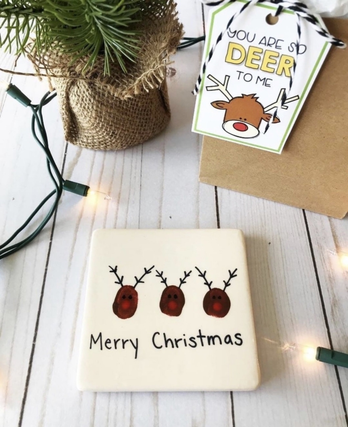  DIY Christmas cards three fingerprint reindeer Christmas decorations