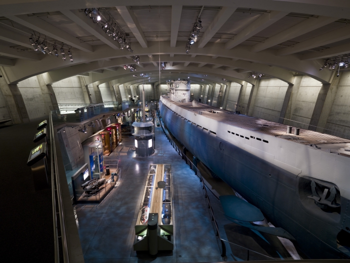 Museum indoors submarine giant space