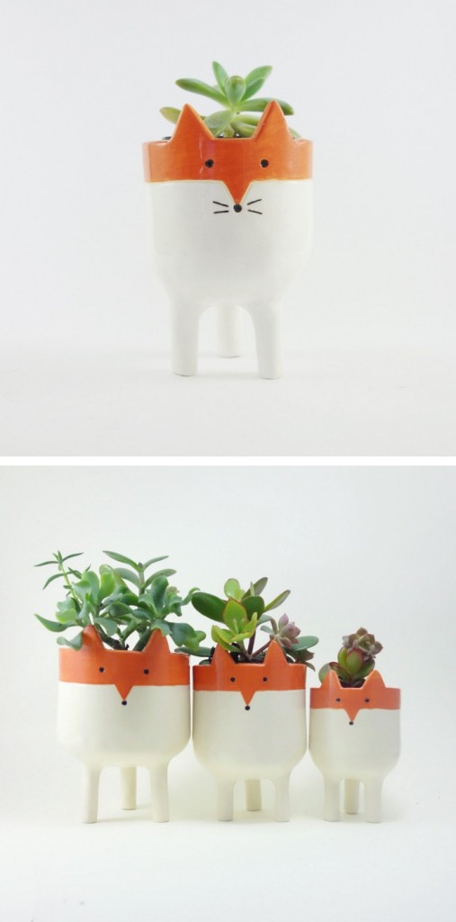 Potted plants in adorable fox themed pots 