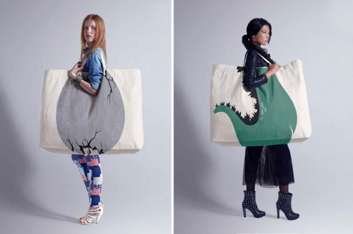 two models with Large fashionable Reusable Shopping Bags 