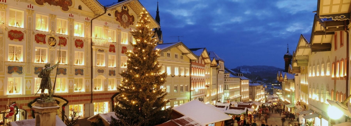 Romantic Christmas time in Bavaria Christmas tree market street decorated houses