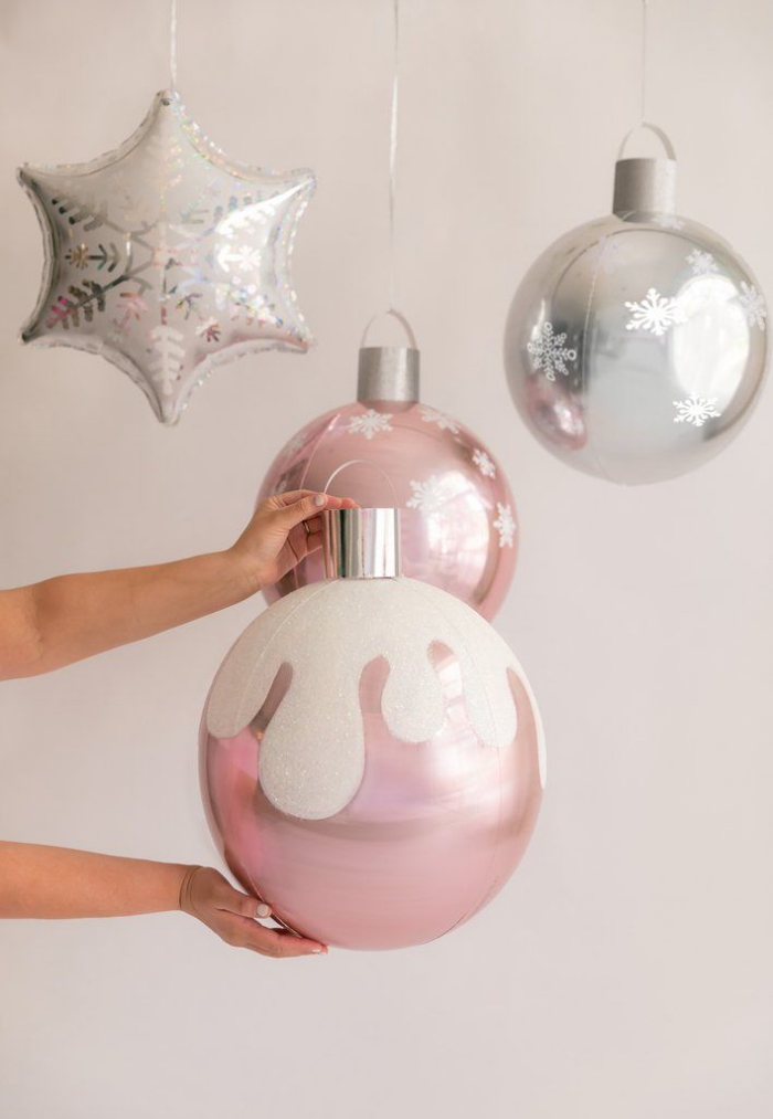 Oversized Christmas ornaments silver and pink baubles