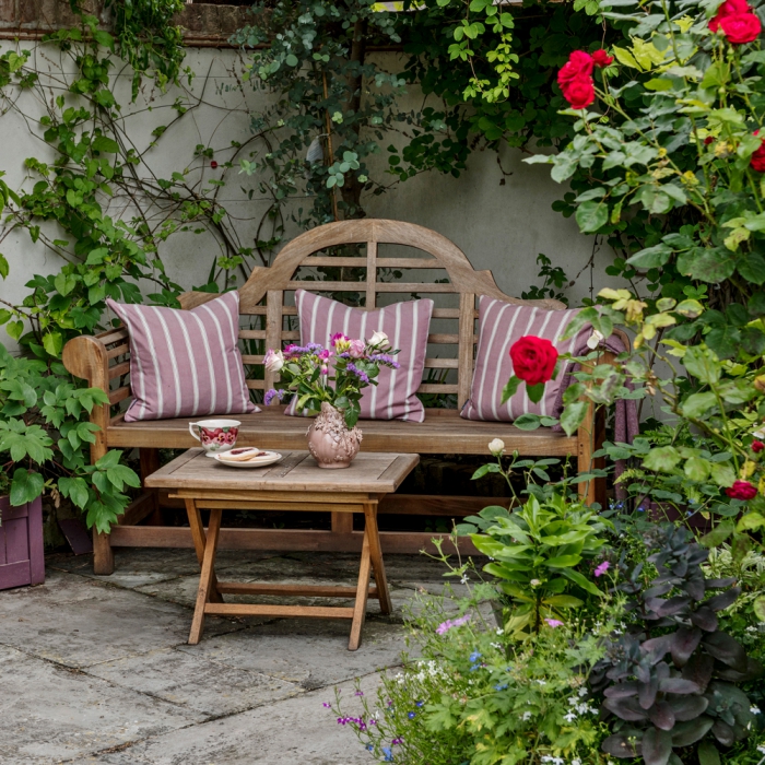 Vintage wooden bench and coffee table small patio ideas furniture 