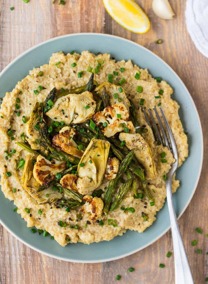 Low Carb Dinners vegan cauliflower risotto mashed with vegetables