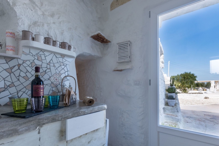 trullo house interior window with a view kitchen