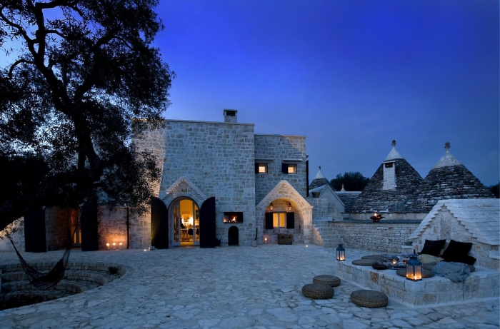 Beautiful trulli back yard architecture evening 