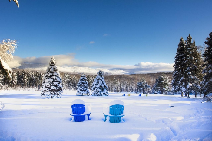 Best cabins for rent winter snowy landscape two blue chairs