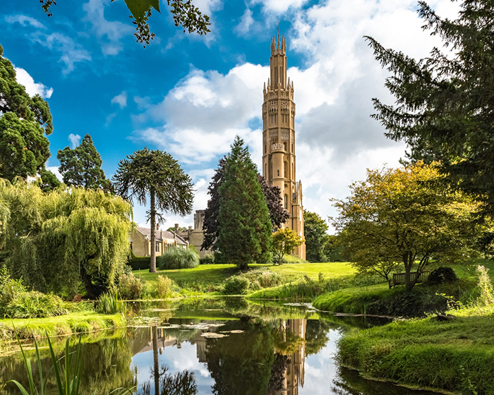 Hadlow Tower England Gothic tower park lake greenery