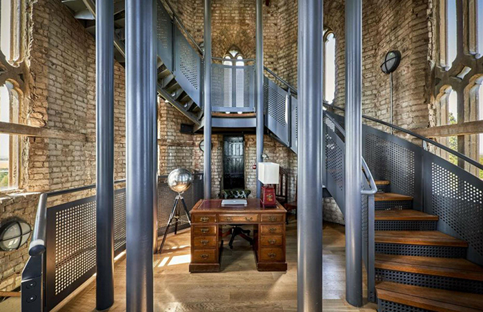 Hadlow Tower interior metal stairs 