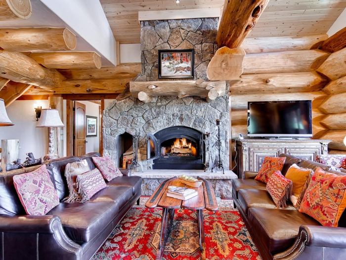 Interior Bear Lodge, Colorado winter break cabins fireplace wooden interior