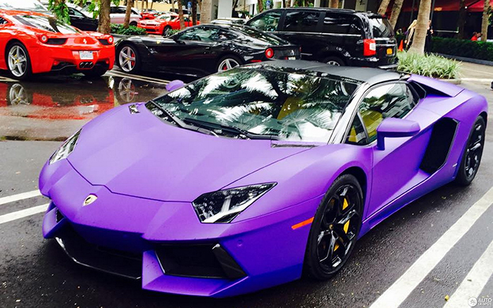 Lamborghini Aventador purple outdoor street view 