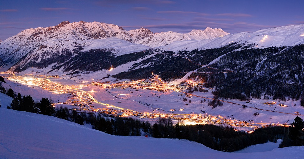 Livigno Ski Vacation landscape top view town lights