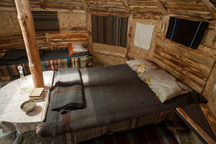 Eco wave tiny house wooden interior bed