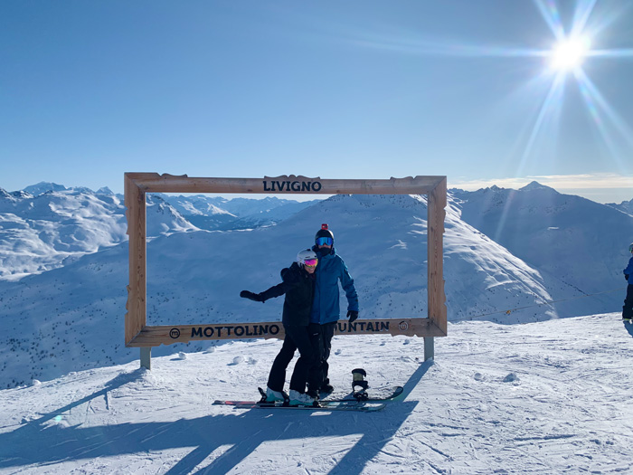 Livigno winter resort couple photo frame winter landscape