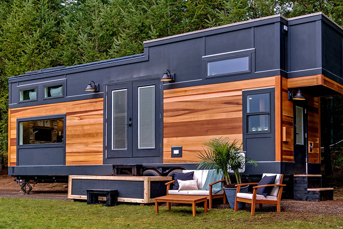 Luxurious tiny home design idea wood and metal home on wheels