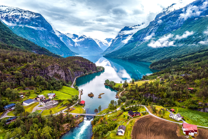 Norway Nature Landscapes Fjords Snowy Mountains Blue water