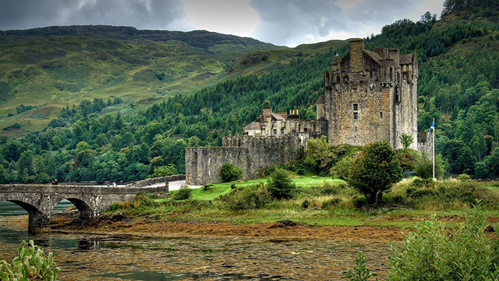 Amazing Scotland Castle Nature Bridge Lake Hills